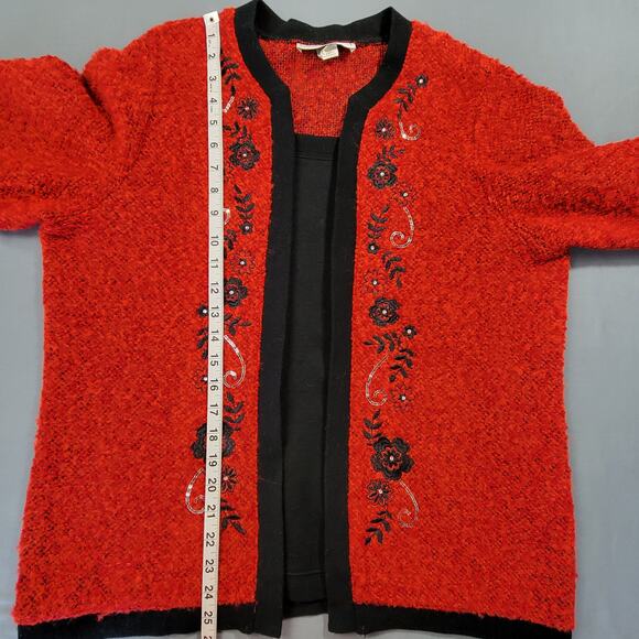 C.D. Sport Long Sleeve Embroidered Sweater Women's Large Red Black Trim Layered - Picture 6 of 8